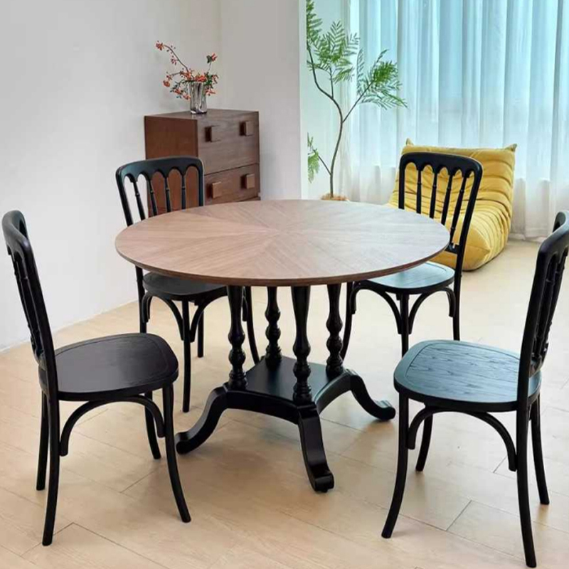 Medieval style Round dining table two tone vintage round dining table black pedestal